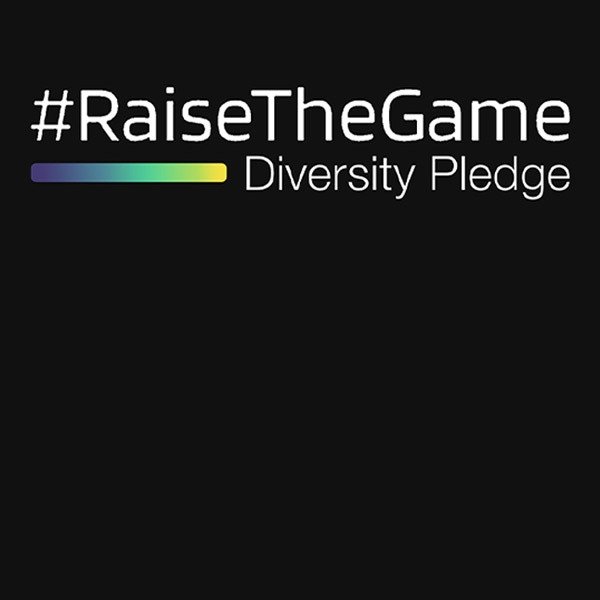 Raise the Game Diveristy Pleadge logo on black background